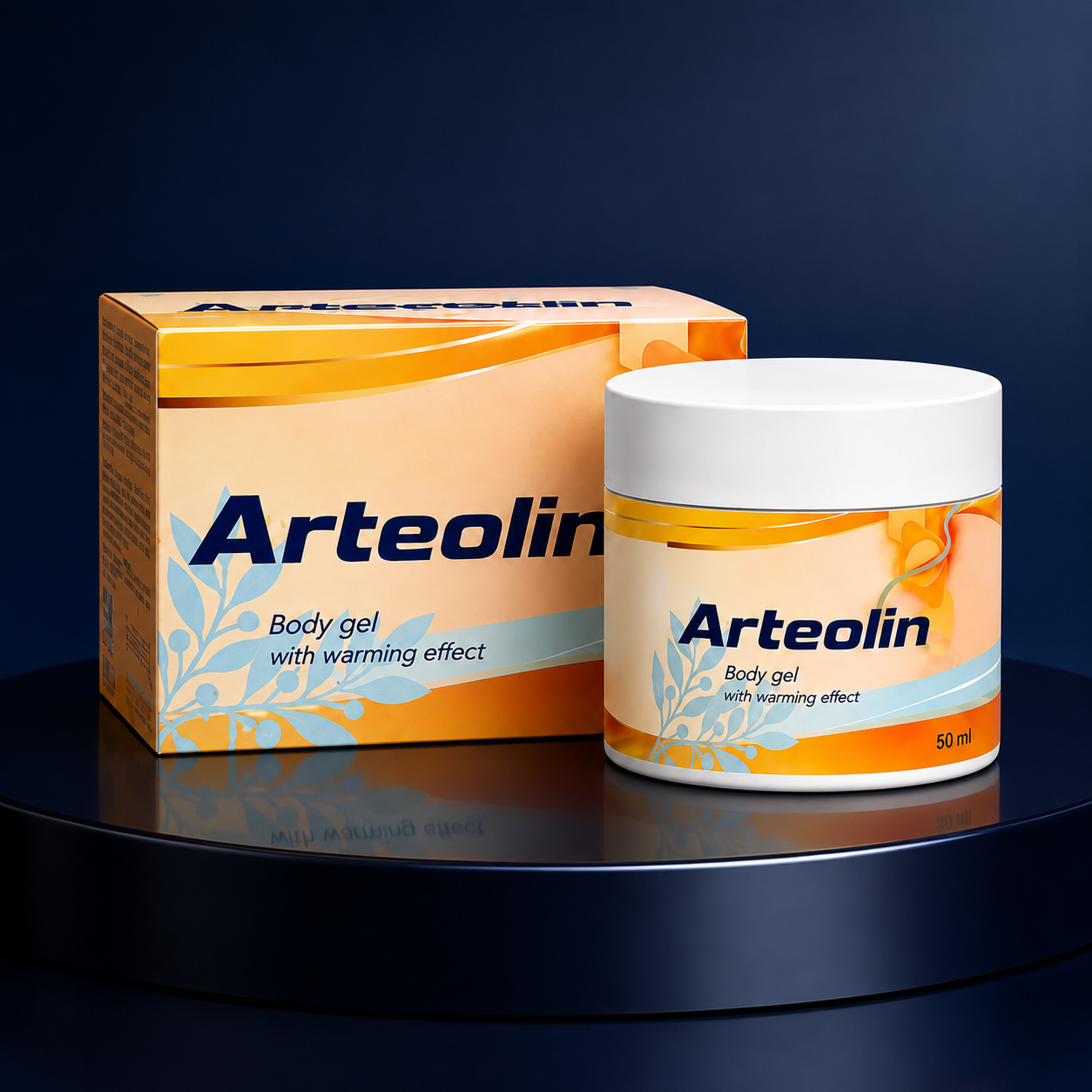 Borcanul de gel de corp cu efect de încălzire, 50 ml, alături de cutia sa de carton